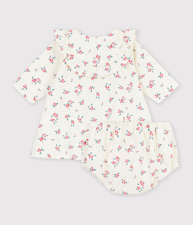 Abito in cotone con stampa a fiori neonata ecru/multicolore