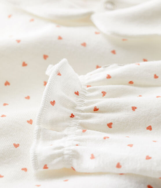 Tutina pigiama bebè a cuoricini in cotone bianco MARSHMALLOW/ PAPAYE