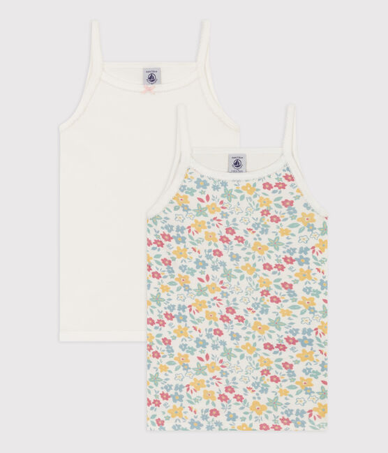 Confezione da 2 canottiere bambina con spalline in cotone a fiori variante 1