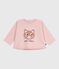 T-shirt a maniche lunghe in cotone con gatto decorativo neonata rosa JOLI