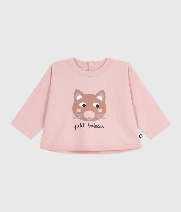 T-shirt a maniche lunghe in cotone con gatto decorativo neonata JOLI