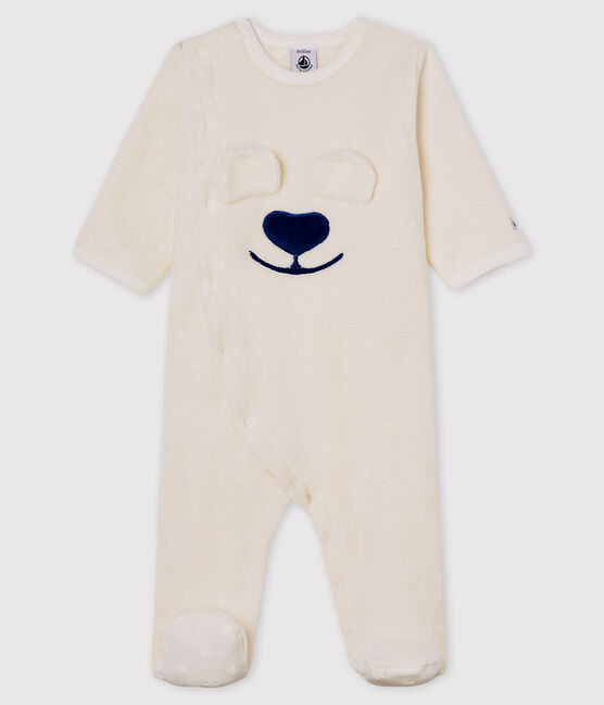 Tutina imbottita orso bebè in pile bianco MARSHMALLOW