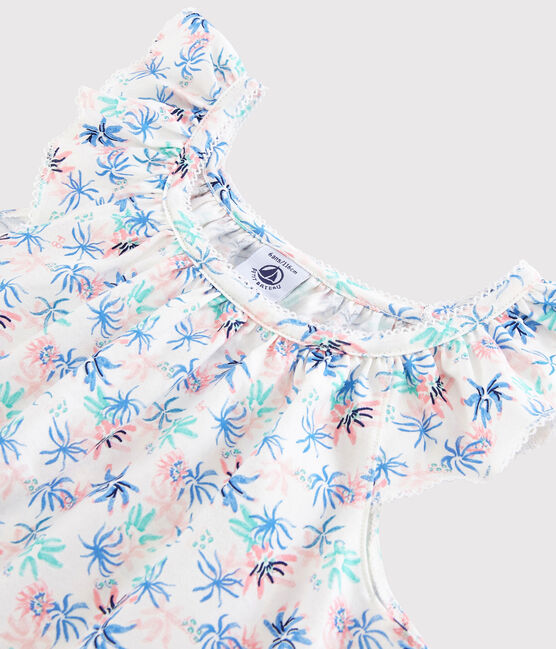 Camicia da notte fantasia anemoni bambina in cotone sottile bianco MARSHMALLOW/bianco MULTICO