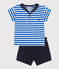 Completo neonato 2 pezzi in cotone con T-shirt con colletto alla marinara blu PORCELANA/ SMOKING