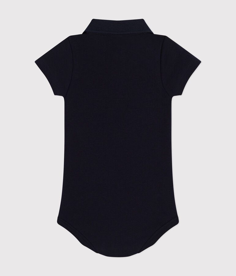 Body con colletto polo in cotone a manica corta beb&egrave; blu