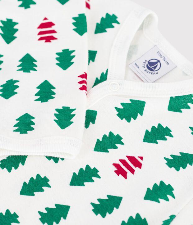 Pigiama senza piedini in cotone con abeti stampati neonato bianco/multicolore