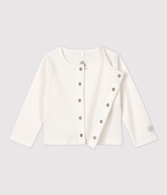 Cardigan bebè in costina 2x2 di cotone biologico bianco MARSHMALLOW