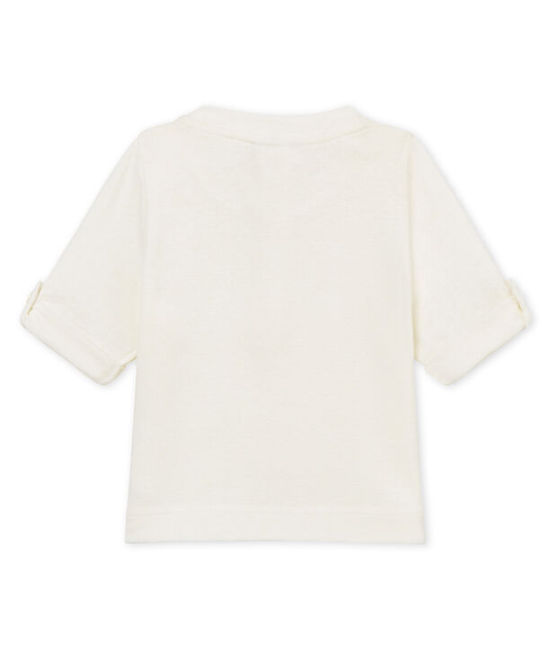 T-shirt ml beb&egrave; maschietto in cotone lino bianco