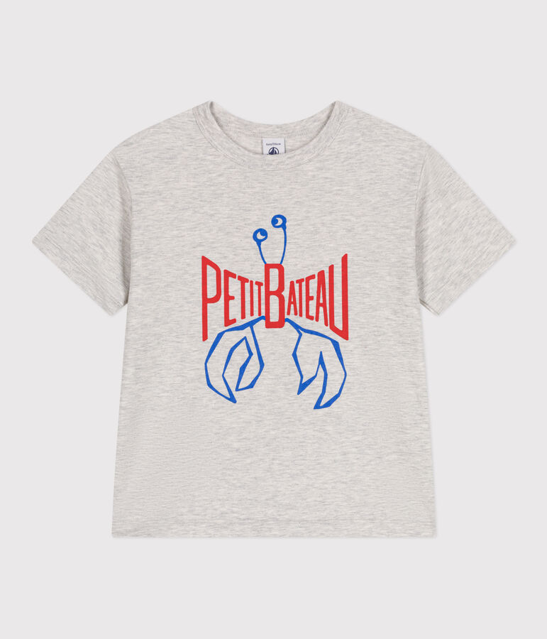 T-shirt a maniche corte in cotone con stampa bambino grigio