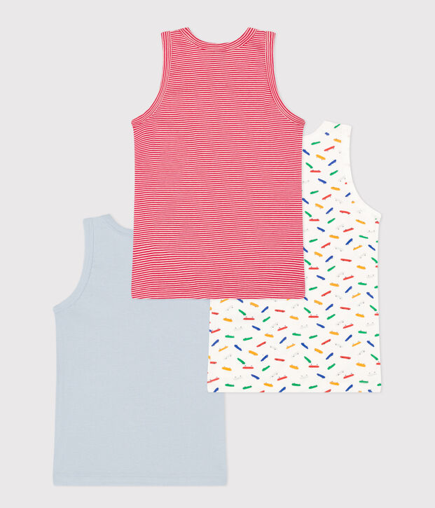 Confezione da 3 canottiere bambino in cotone motivo skateboard multicolore