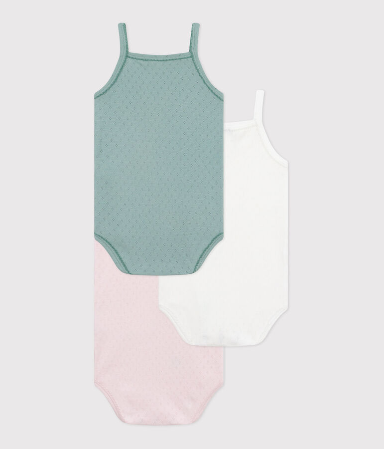Set da 3 body con spalline in cotone tinta unita neonato multicolore