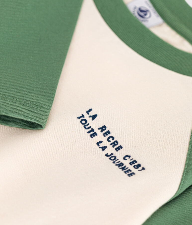 T-shirt a maniche lunghe in jersey sottile bambino ecru/verde