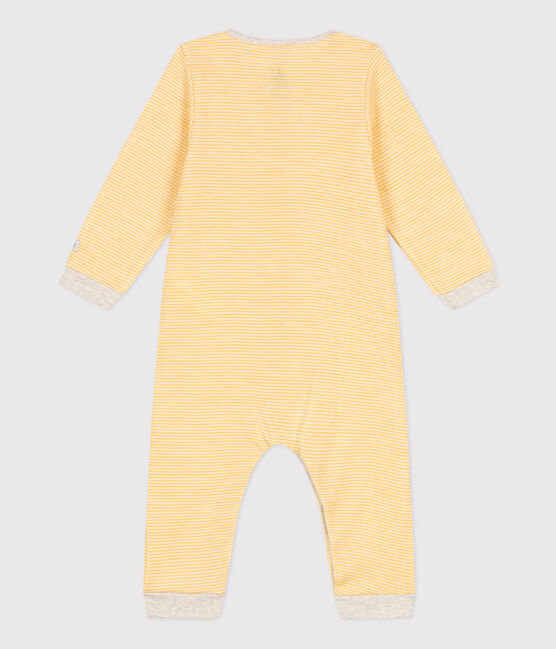 Tutina lunga a righe bebè in lana e cotone biologico giallo OCRE/bianco MARSHMALLOW