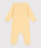 Tutina lunga a righe bebè in lana e cotone biologico giallo OCRE/bianco MARSHMALLOW