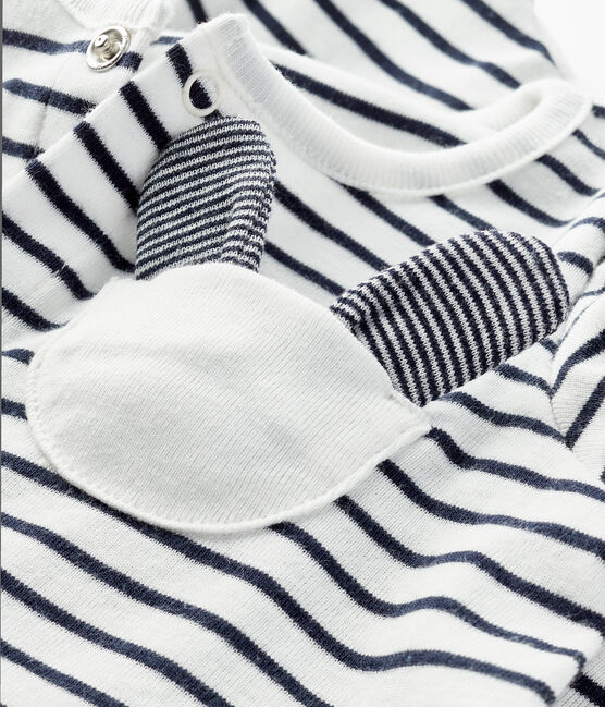Tutina corta bebè femmina a costine bianco MARSHMALLOW/blu SMOKING