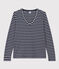 T-shirt LE DROIT scollo a V in cotone Donna blu SMOKING/bianco MARSHMALLOW