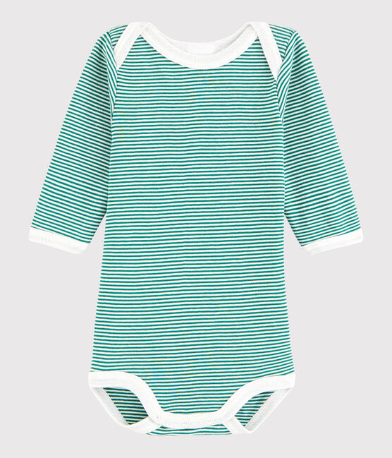 Body manica lunga bebè maschietto verde ECOLOGY/bianco MARSHMALLOW