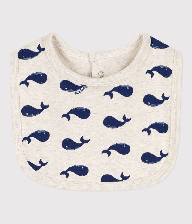 Bavaglino singolo balene in cotone beige/blu