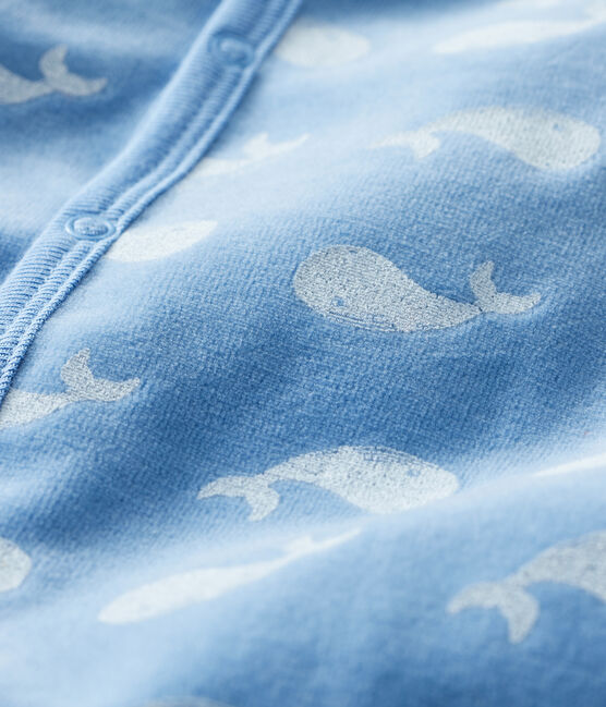 Tutina pigiama neonato in ciniglia blu ALASKA/bianco MARSHMALLOW