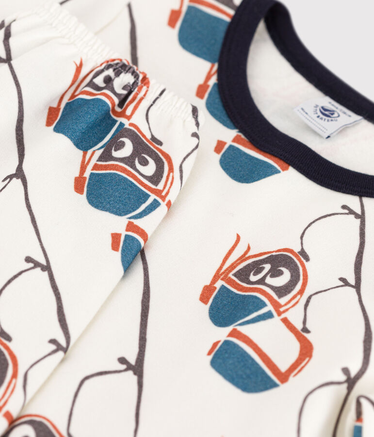 Pigiama bambino unisex in tessuto felpato motivo funivia bianco MARSHMALLOW/bianco MULTICO