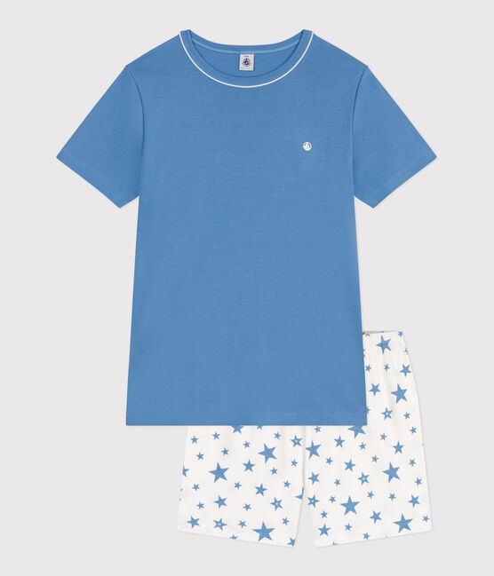 Pigiama corto in cotone bambino blu ALASKA/bianco MARSHMALLOW