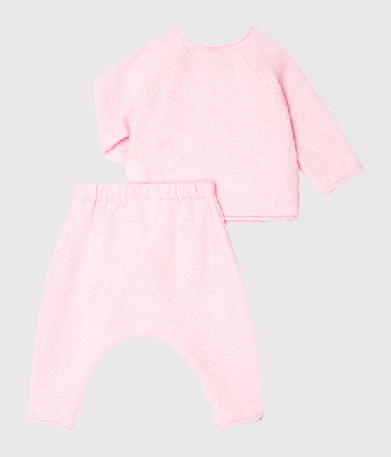 Completo due pezzi bebè in cotone, lana merino e poliestere rosa FLEUR