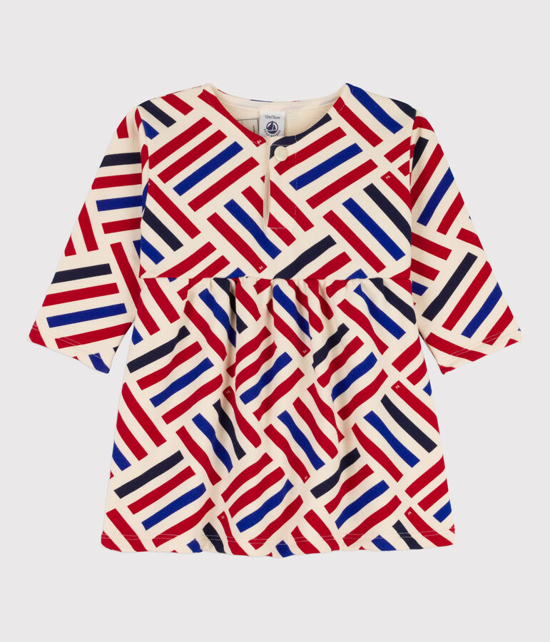 Abito a maniche lunghe beb&egrave; in felpa con stampe grafiche ecru/multicolore