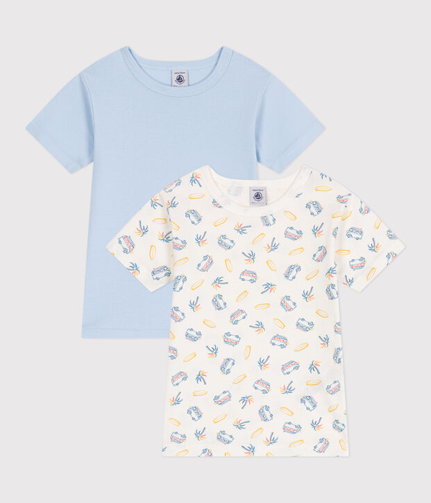 Set da 2 T-shirt a maniche corte in cotone con furgoni stampati bambino multicolore