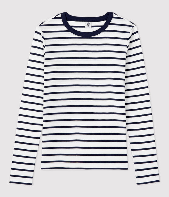 T-shirt L'ICONIQUE girocollo in cotone Donna bianco MARSHMALLOW/blu SMOKING