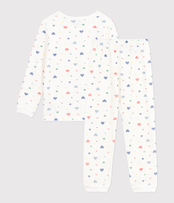 Pigiama in ciniglia con stampa a cuori bambina bianco MARSHMALLOW/bianco MULTICO