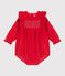 Tutina corta in ciniglia con smock e volant neonata rosso TERKUIT