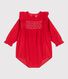 Tutina corta in ciniglia con smock e volant neonata