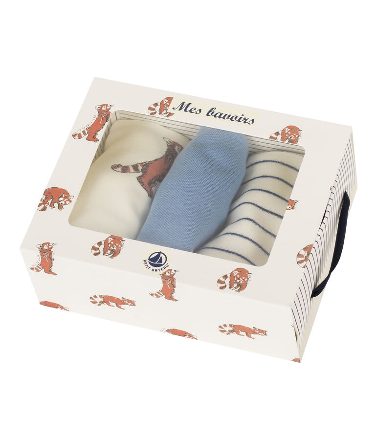 Trio di bavaglini per beb&eacute; maschio a costine multicolore