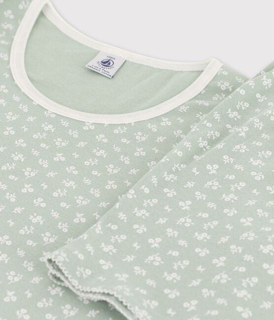 Pigiama corto a fiori bambina in cotone verde HERBIER/ MARSHMALLOW