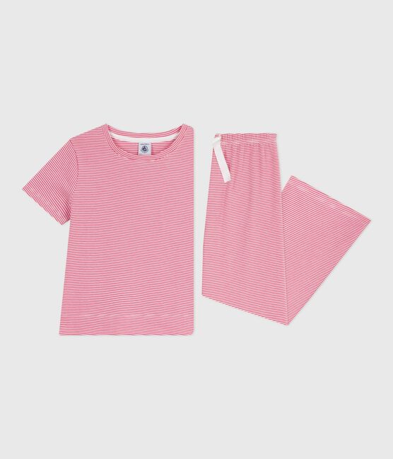 Pigiama a maniche corte e con gamba ampia in cotone a righe bambina rosa PEONIA/ MARSHMALLOW