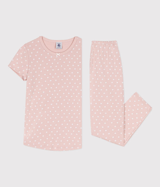 Pigiama bambina manica corta in cotone a pois SALINE/ MARSHMALLOW