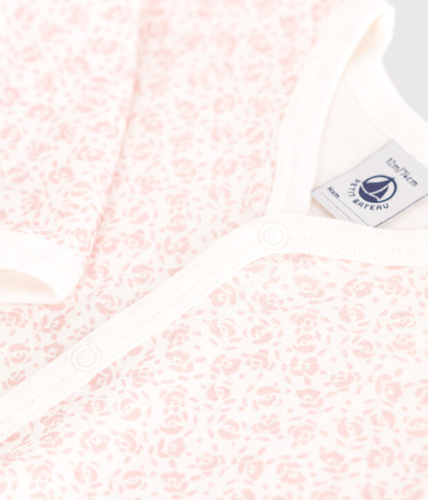 Pigiama senza piedini in cotone a fiori neonato bianco/rosa