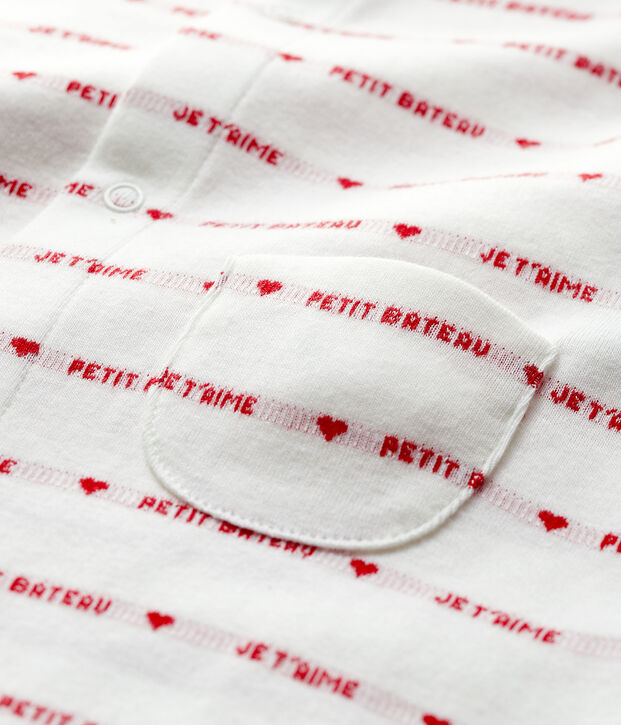 Tuta corta Petit Bateau Je t'aime in jacquard di cotone biologico bianco/rosso
