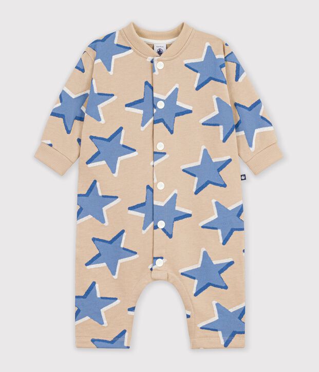 Tutina lunga in cotone con stampa di stelle neonato beige/multicolore