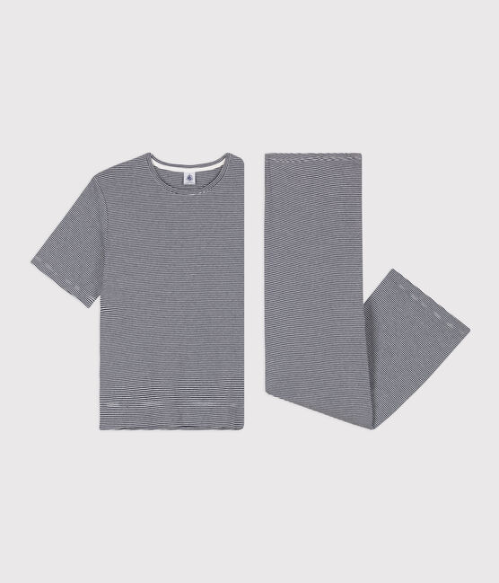 Pigiama donna in cotone millerighe blu SMOKING/bianco MARSHMALLOW