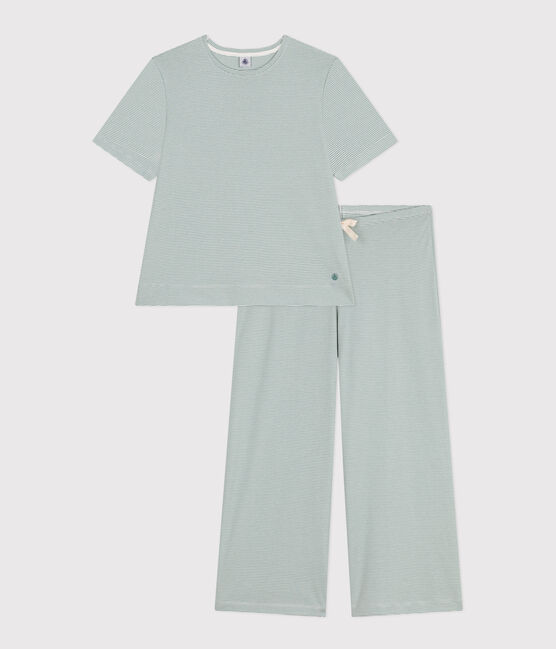 Pigiama donna in cotone millerighe blu PAUL/bianco MARSHMALLOW