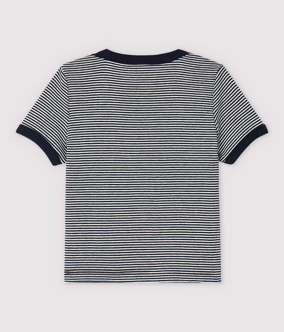 T-shirt maniche corte in cotone bebè maschio blu SMOKING/bianco MARSHMALLOW