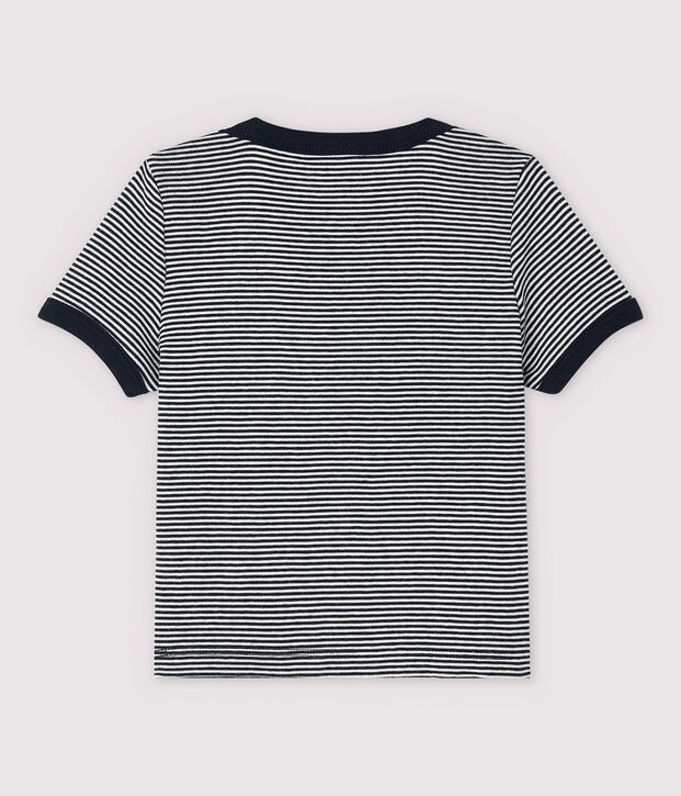 T-shirt maniche corte in cotone beb&egrave; maschio blu/bianco