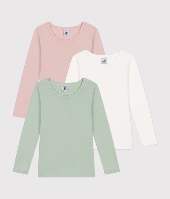 Set di 3 T-shirt a maniche lunghe tinta unita in cotone bambino variante 1