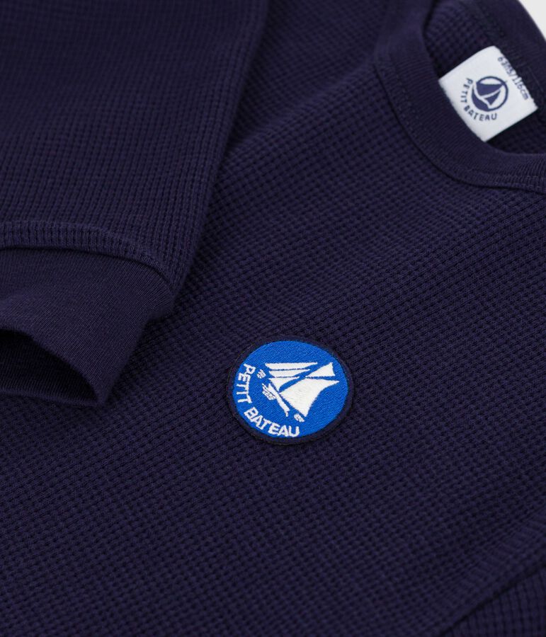 T-shirt a maniche lunghe in cotone tinta unita bambino blu