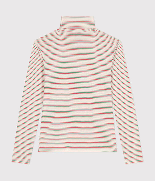 T-shirt donna L'Iconique in cotone con collo a lupetto ecru/multicolore