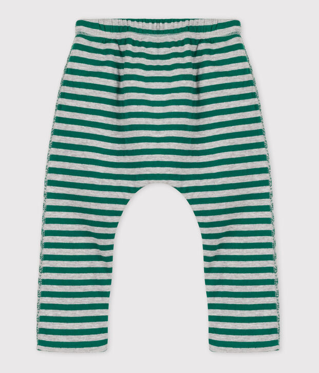 Pantaloni beb&egrave; a righe in tubique verde/grigio