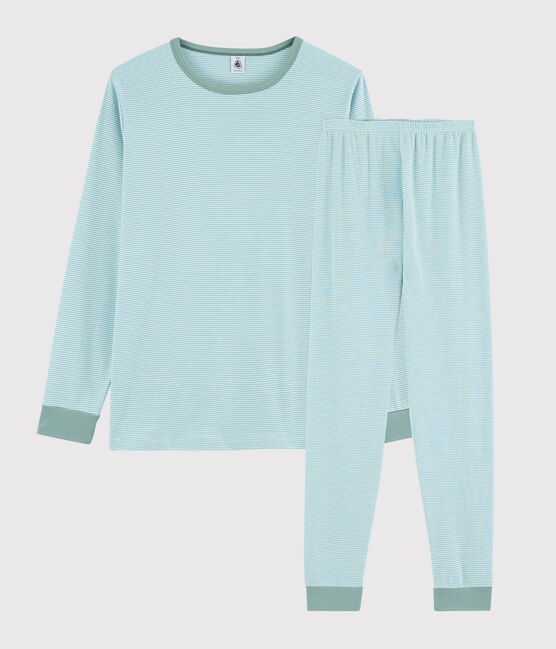 Pigiama a righe blu unisex a costine blu TIKI/bianco MARSHMALLOW