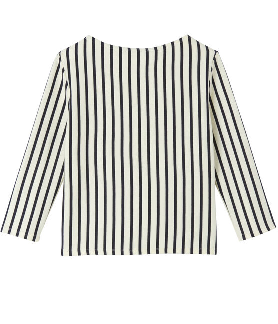 Marinière femme courte brodée beige COQUILLE/blu SMOKING