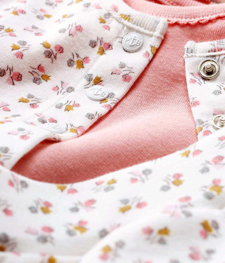 Completo tre pezzi beb&egrave; femmina a costine bianco MARSHMALLOW/bianco MULTICO